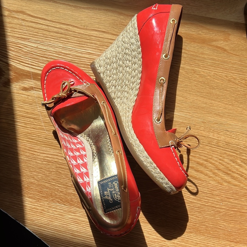 Milly for Sperry Top-Sider patent leather espadrille wedge heels.